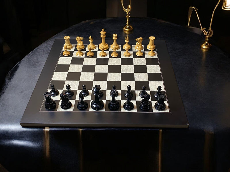 Leuchars Cooke Chessmen Anegre Burl Chessboard  Vinyl Box