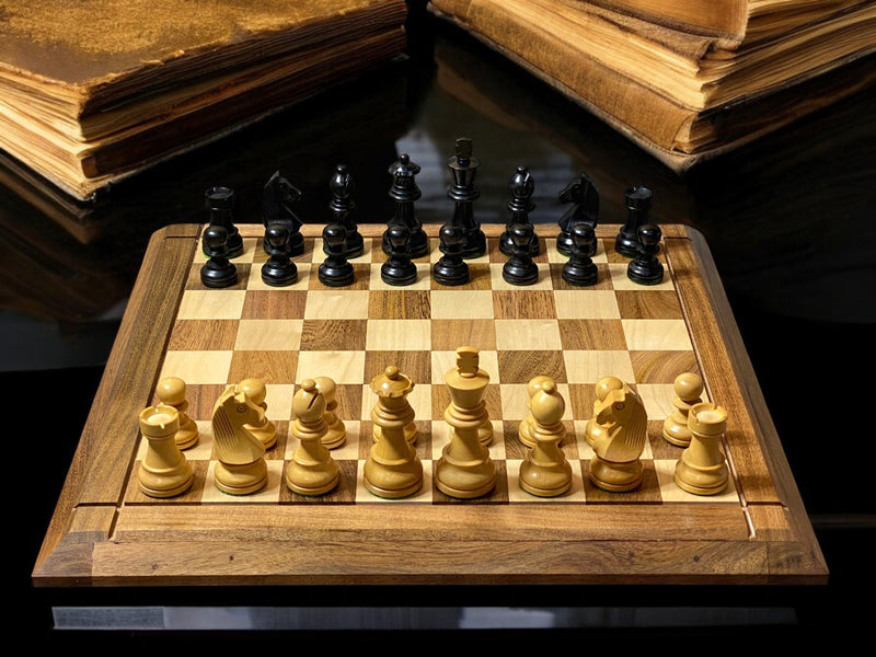 15" Solid Wood Chessboard  3" Ebonized Club Classic &  Mahogany Slide Box
