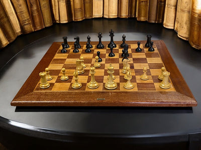 1862 Staunton Chessmen, Mahogany Antique Style Board and Hinged Box