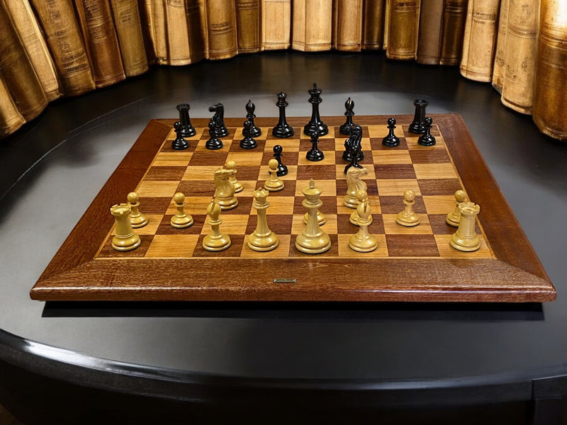 1862 Staunton Chessmen, Mahogany Antique Style Board and Hinged Box
