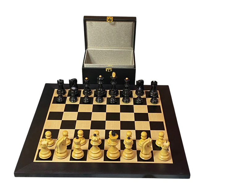 Zagreb Ebonised Chess Pieces, Anegre Chessboard, Vinyl Box