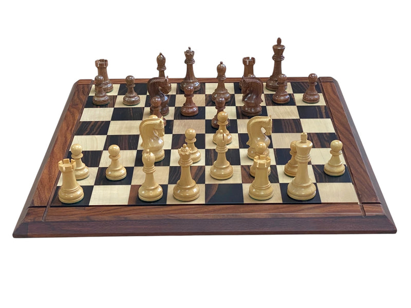 Leningrad Acacia Chess Pieces with Deluxe Ebony Rosewood Chessboard & Vinyl Box