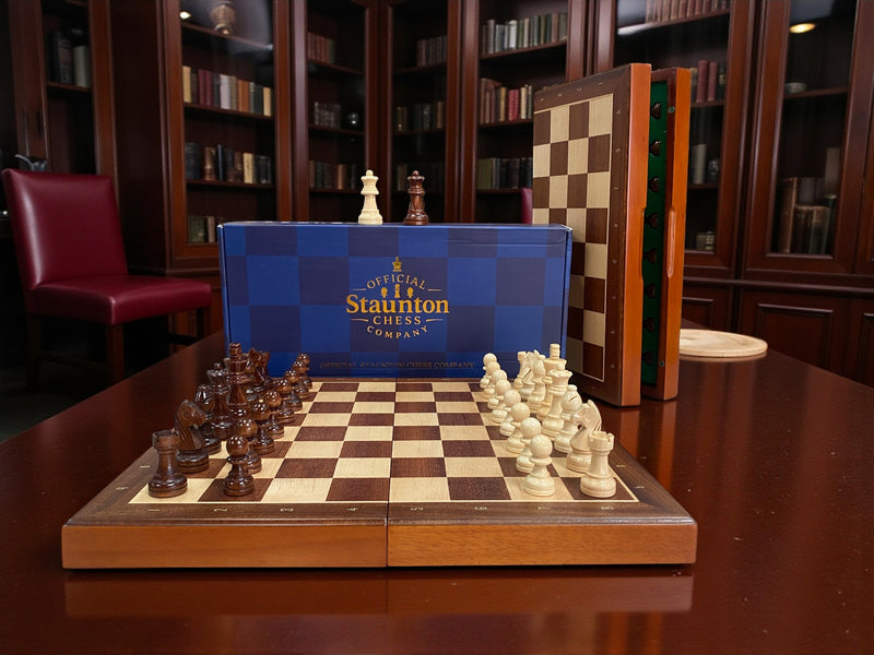 13 Inch Mahogany and Maple Magnetic Chess Set