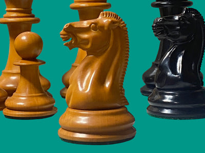 4.4" 1850 Antique Ebony Chessmen and Mahogany Deluxe Box