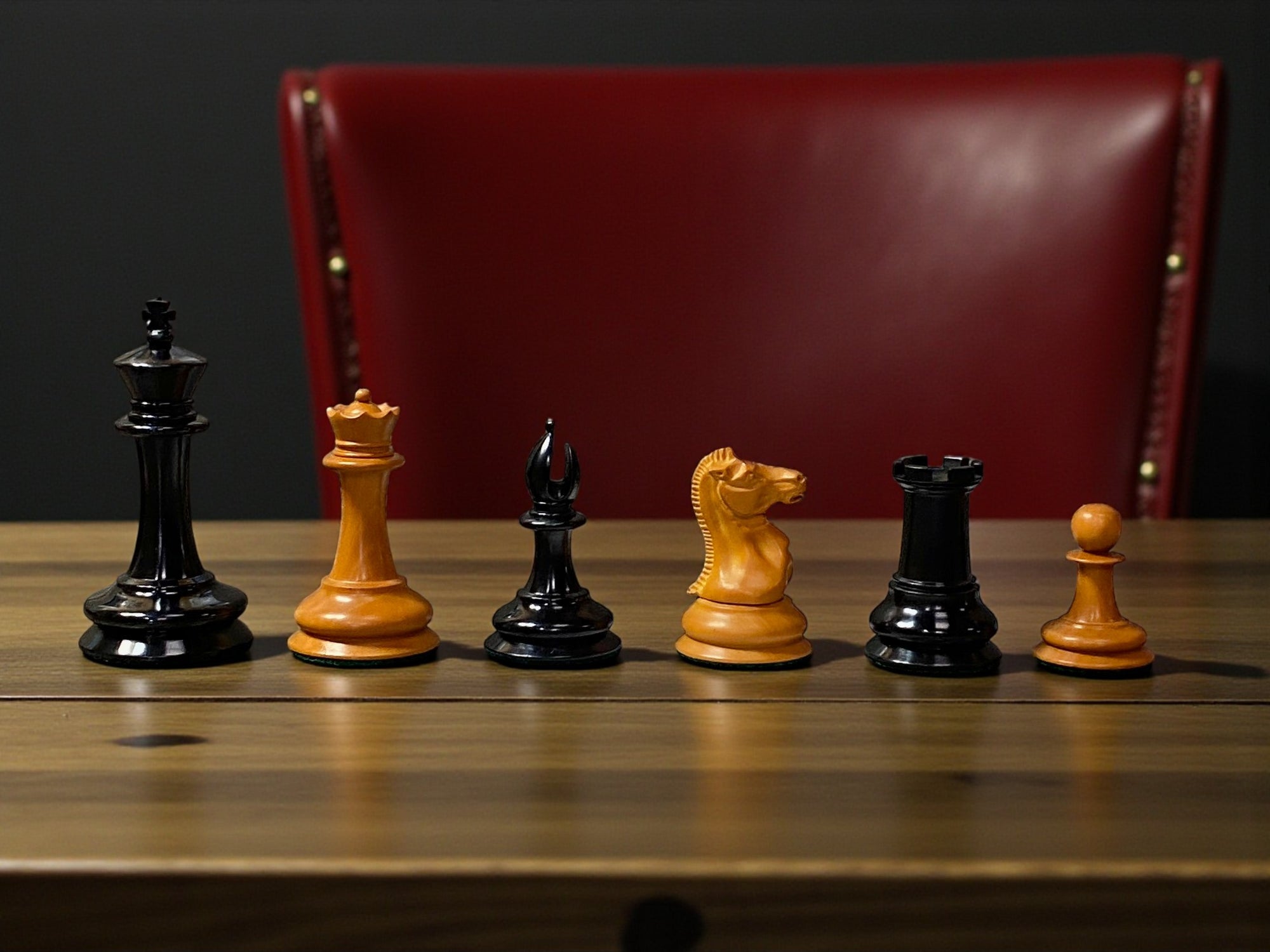 Antique Leuchars Cooke Chessmen and Mahogany Deluxe Box