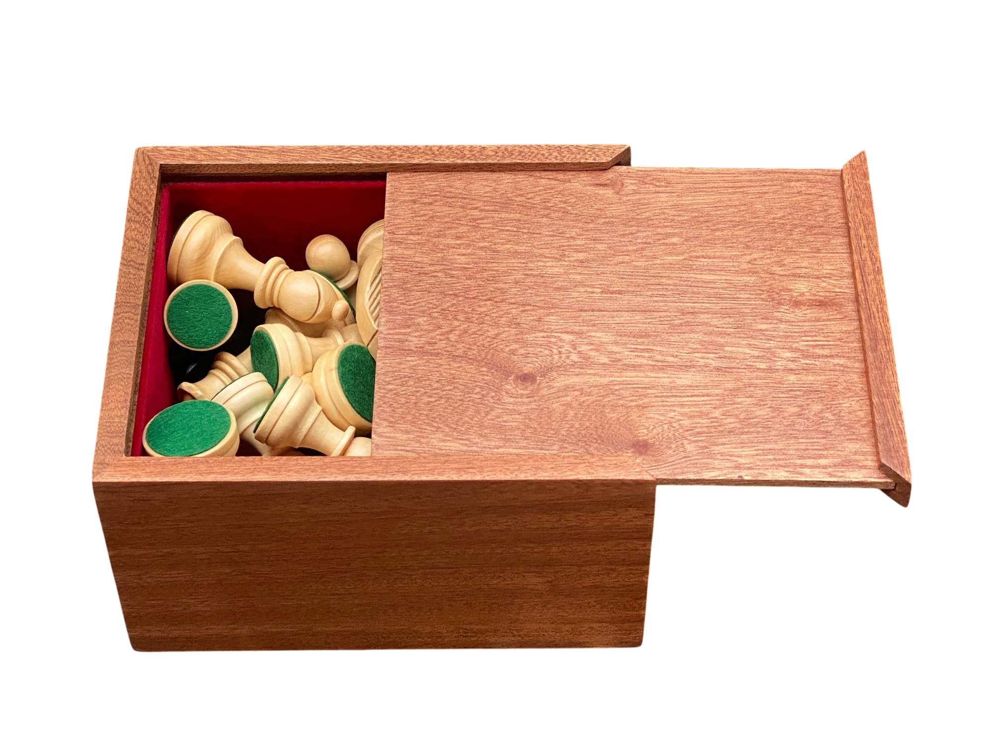 3.75" Club Classic Black and Natural Chessmen and Solid Mahogany Slide Lid Box