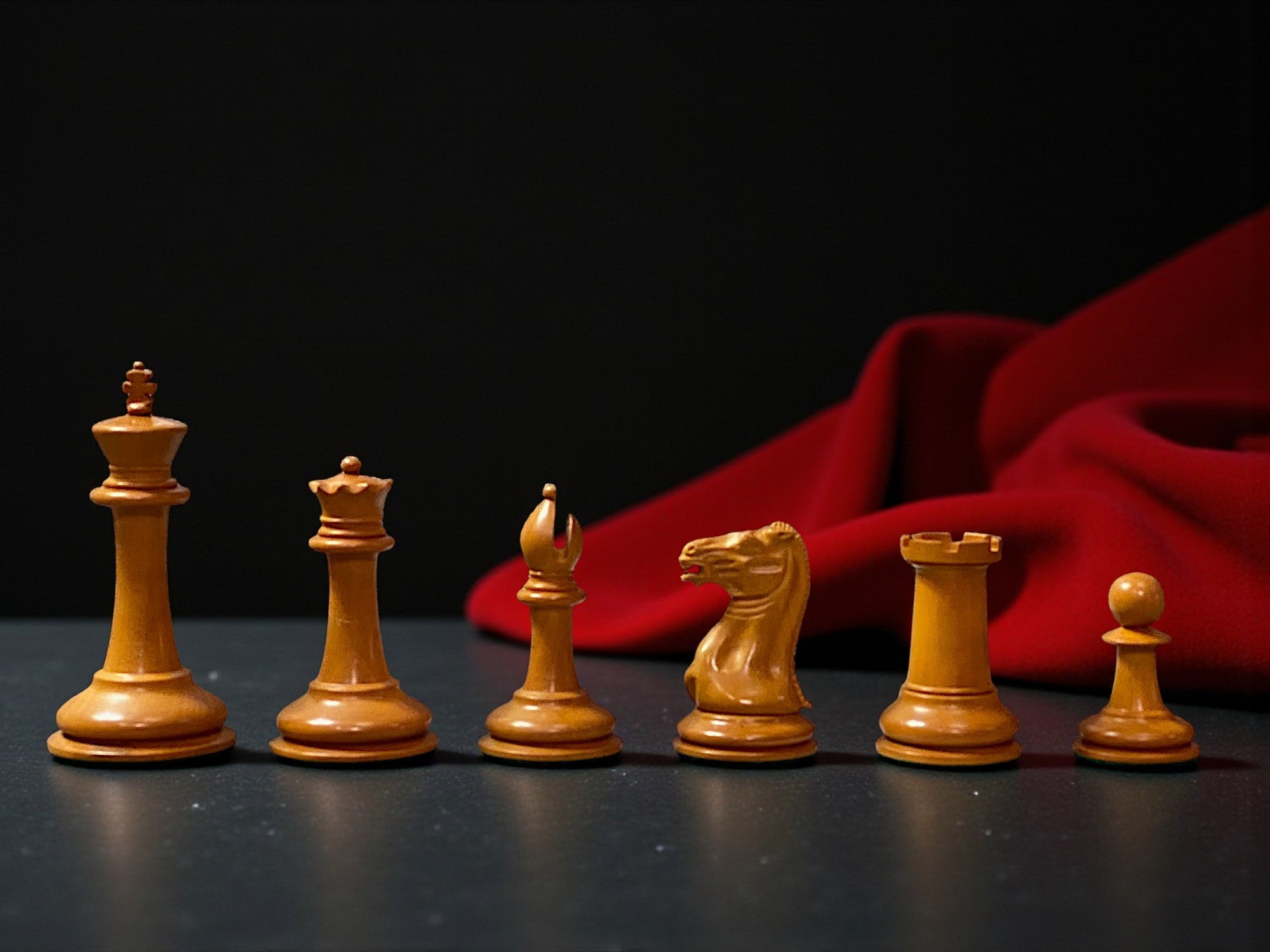 3.5" 1849 Antique Cooke Chessmen with Mahogany Box