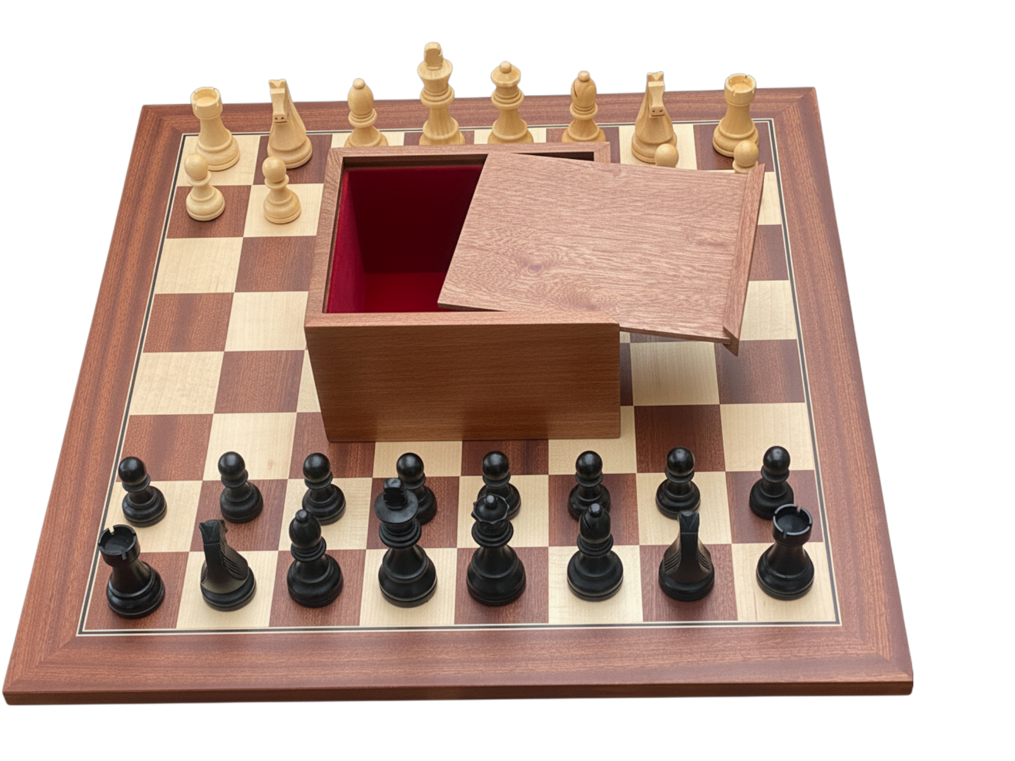 3.75" Grandmater Black Mahogany Deluxe Chess Set and Slide Lid Box