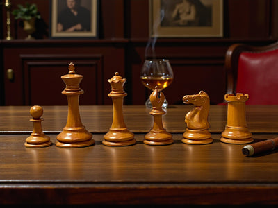 3.5" 1862 Antique Staunton Chessmen and Mahogany Deluxe Box