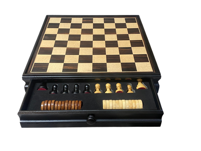 Economy Ebony Drawer Chess and Draughts Set
