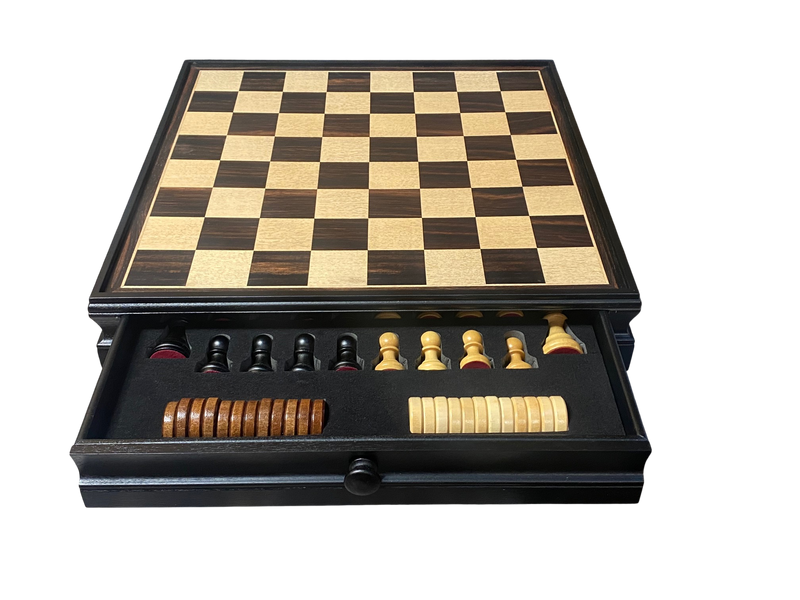 Economy Ebony Drawer Chess and Draughts Set