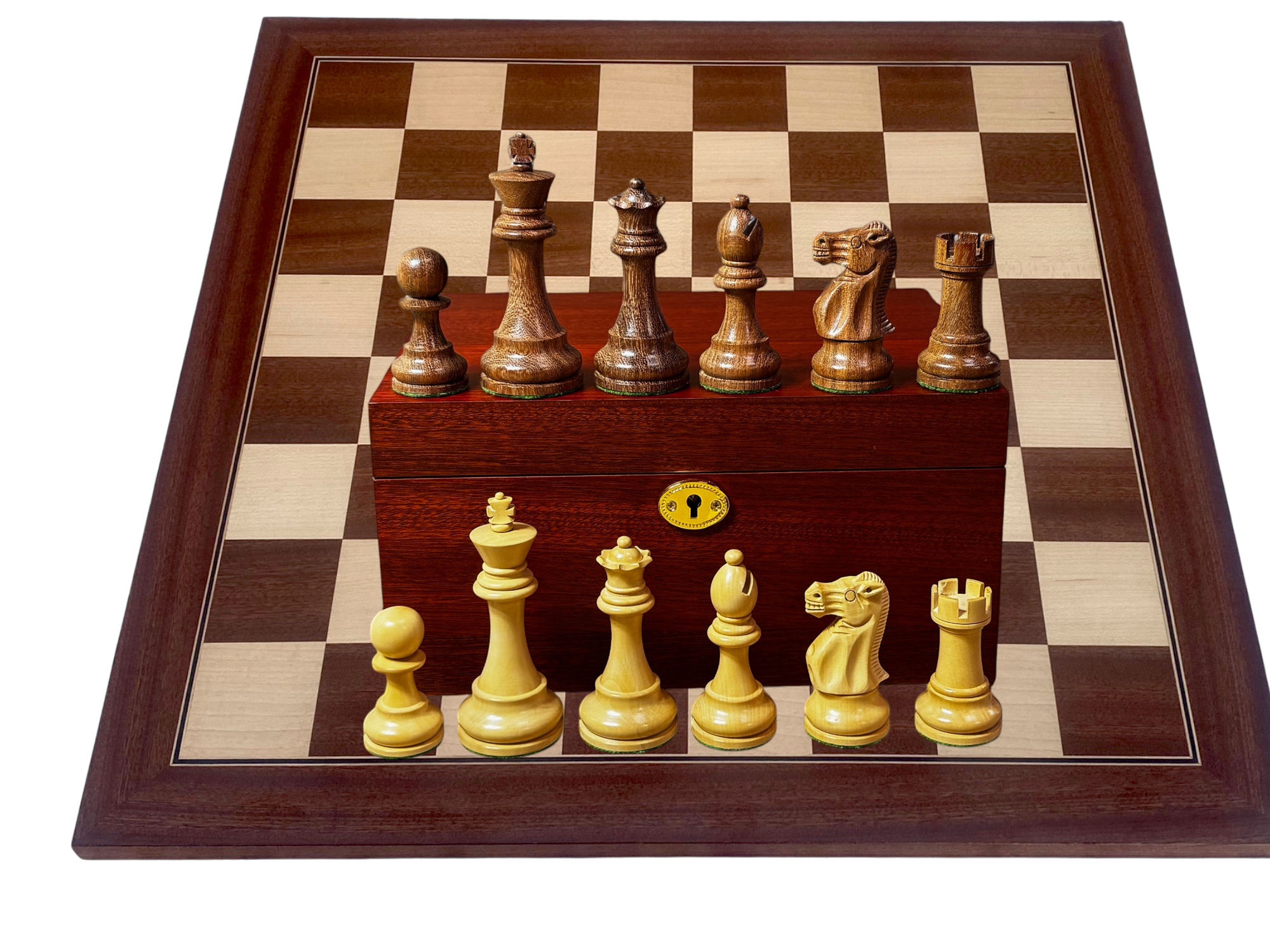 British Special Acacia Pieces - Mahogany Deluxe Chessboard and Box