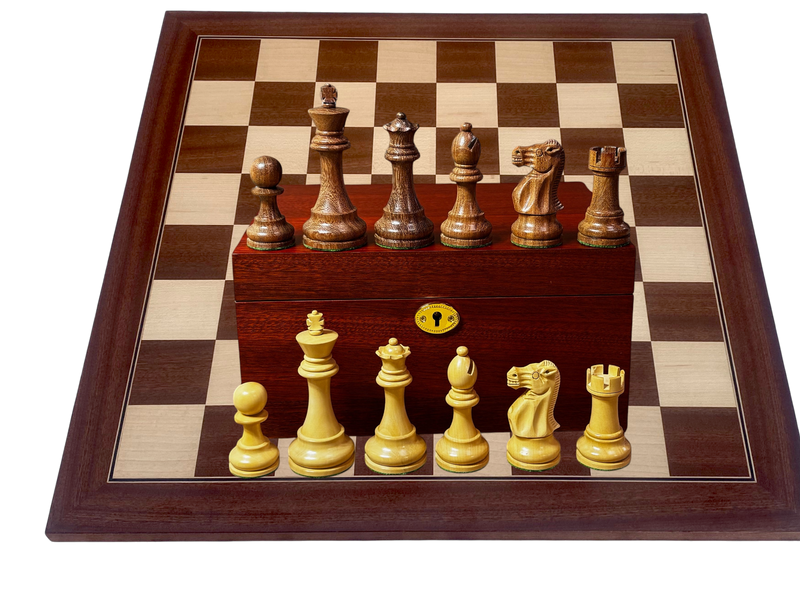 British Special Acacia Pieces - Mahogany Deluxe Chessboard and Box