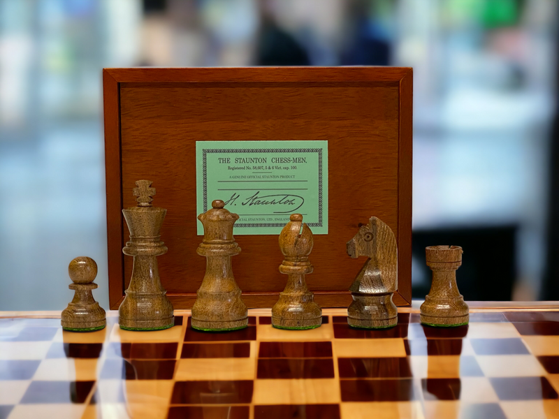 Acacia Club Classic Chessmen & Slide Lid Box - Official Staunton™ 