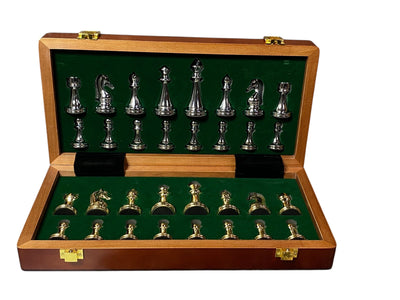 Gold and Silver Metal Folding Chess Set