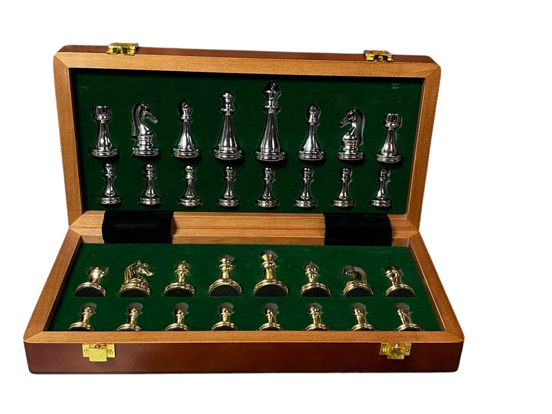 Gold and Silver Metal Folding Chess Set