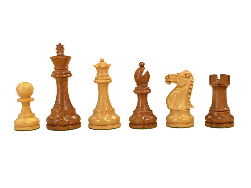 British Deluxe Acacia & Boxwood Staunton Chess Pieces – 4-Inch King