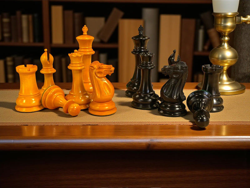 1849 Staunton 4.4" Antiqued Ebony Chess Pieces