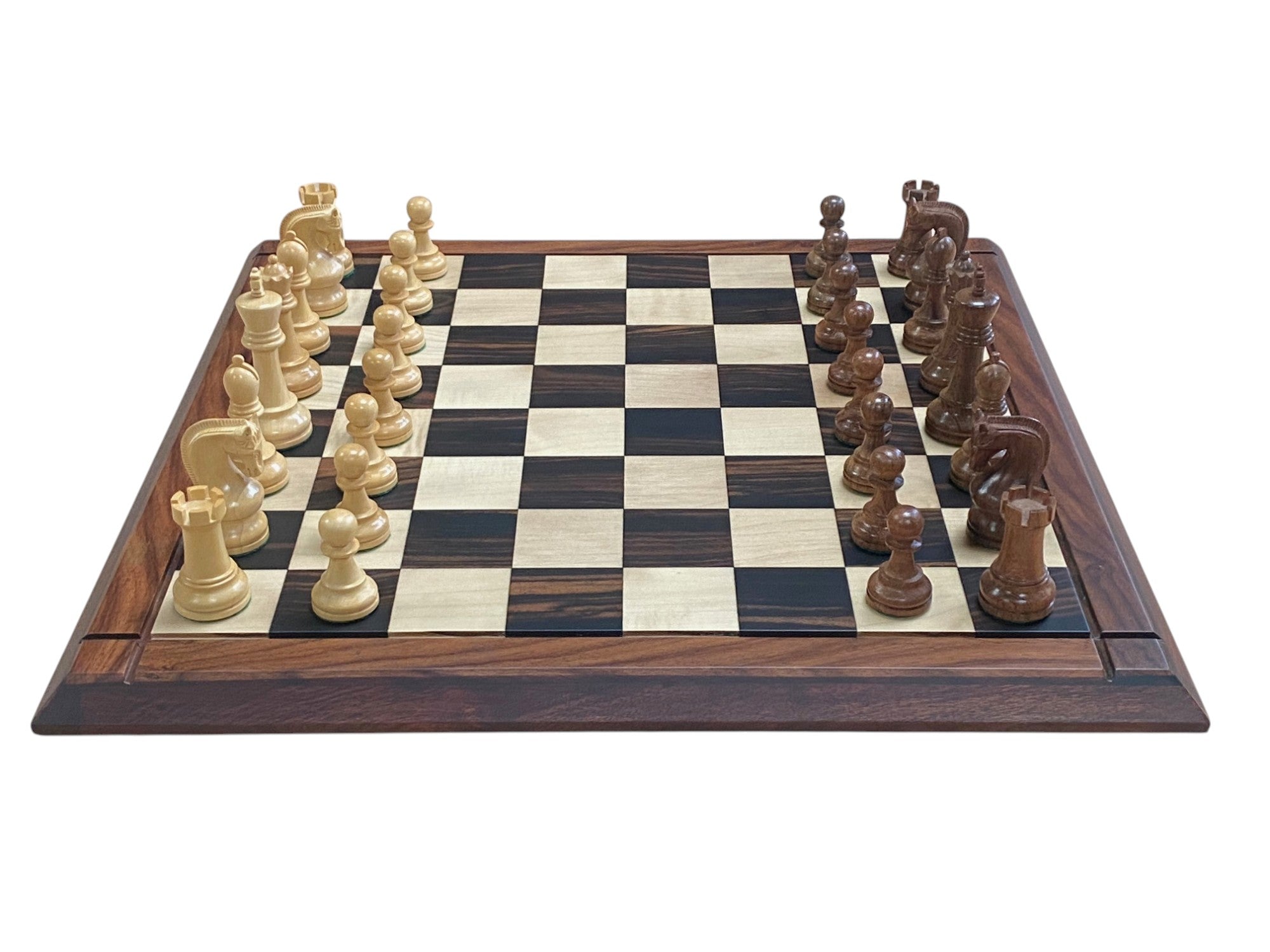 Leningrad Acacia Chess Pieces with Deluxe Ebony Rosewood Chessboard & Vinyl Box