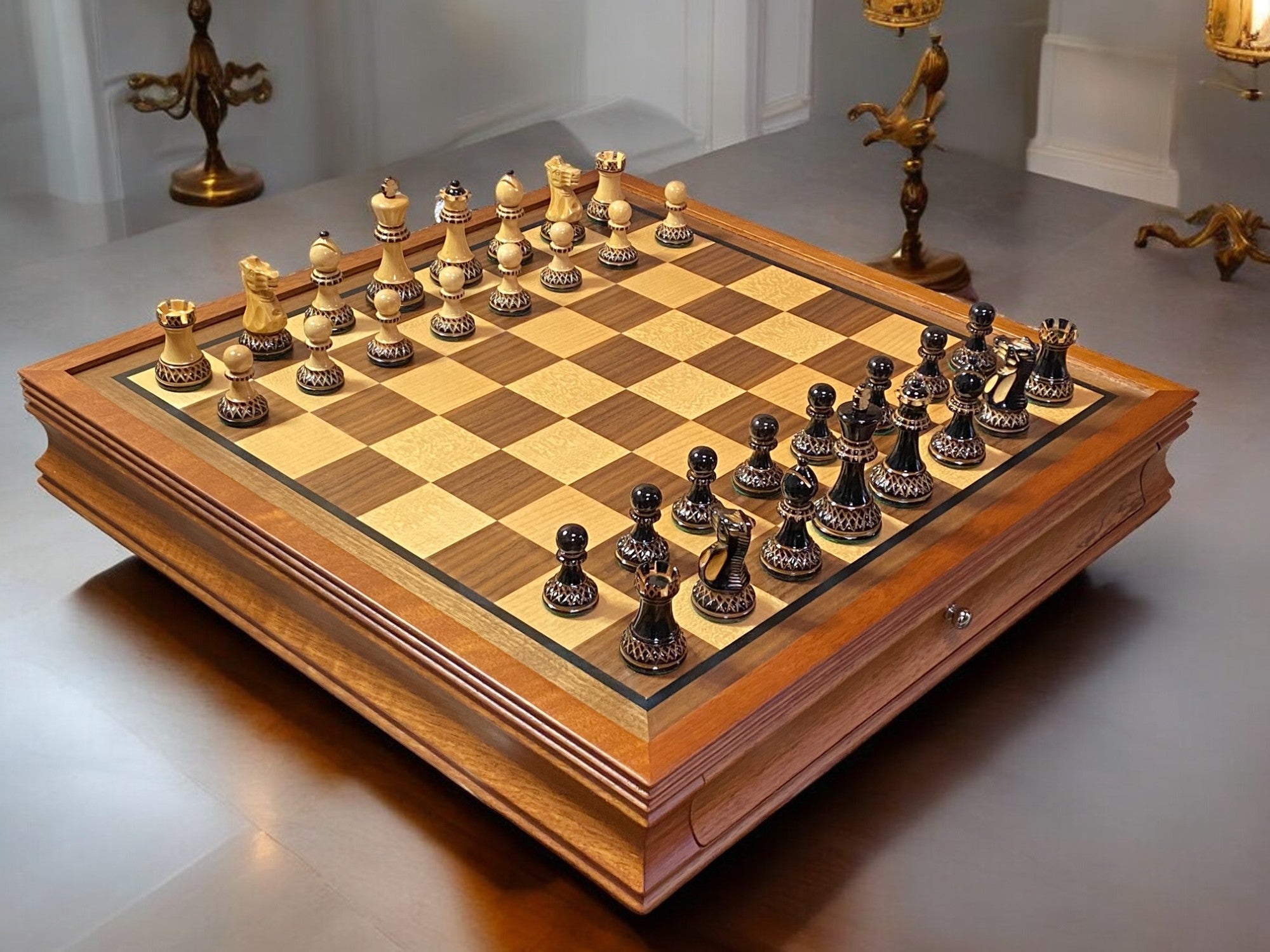 Parker Mahogany Drawer Chess Set - Official Staunton™ 