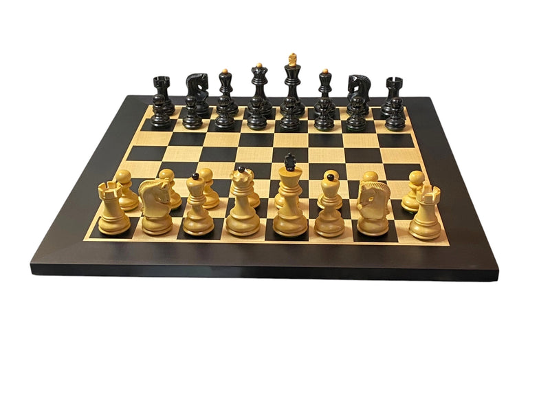Zagreb Ebonised Chess Pieces, Anegre Chessboard, Vinyl Box