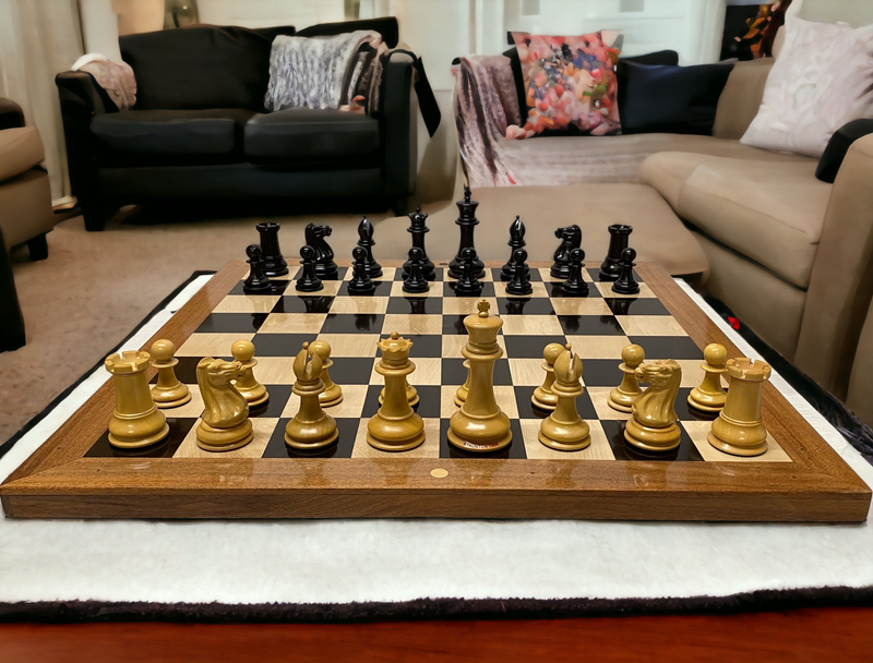 Original Staunton 1849 Reproduction Chess Pieces & Solid Ebony Acacia Chess Board - Official Staunton™ 