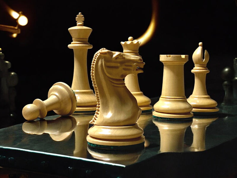 1849 Cooke Chessmen with 20-Inch Anegre Burl Board Vinyl Box