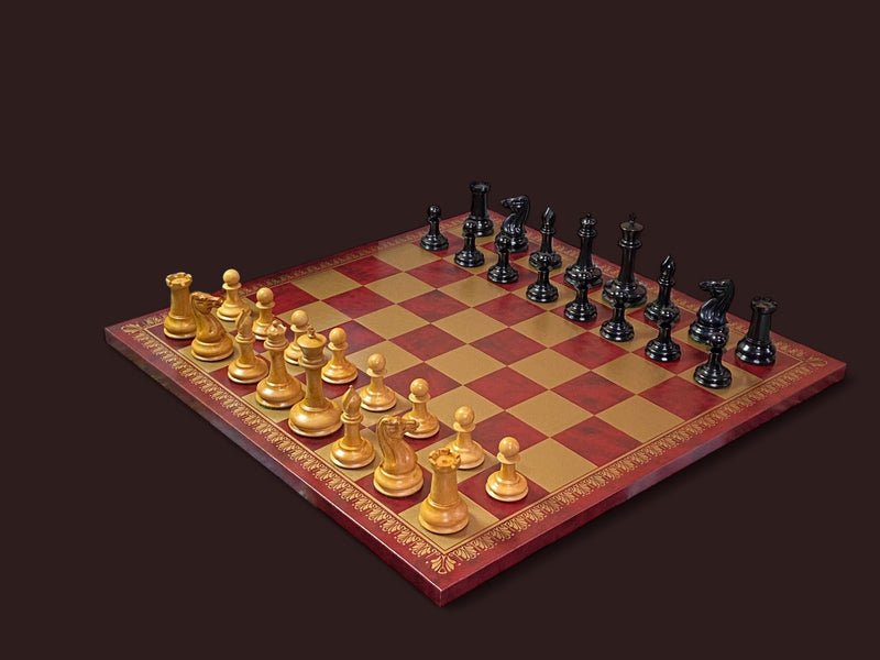 1850 London Reproduction Antique Ebony & Italian Retro Claret Chess Board