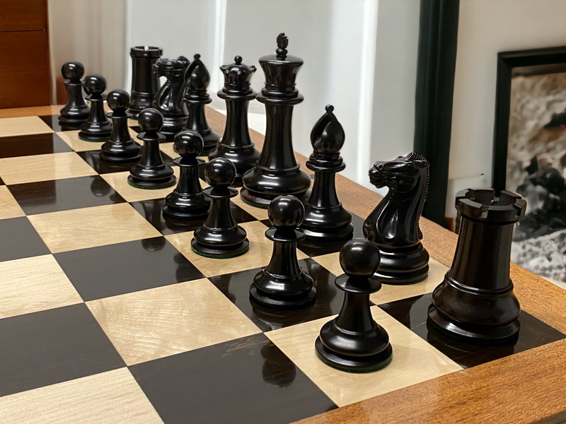 Original Staunton 1849 Reproduction Chess Pieces & Solid Ebony Acacia Chess Board - Official Staunton™ 