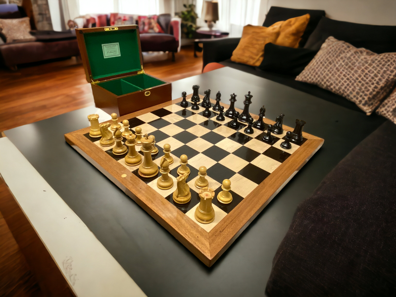 Original Staunton 1849 Reproduction Chess Pieces & Solid Ebony Acacia Chess Board - Official Staunton™ 
