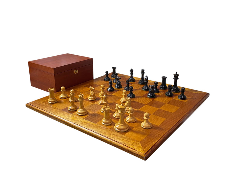 Dropjaw Staunton Chess Set – Heavy Relic Antique Board & Mahogany Box