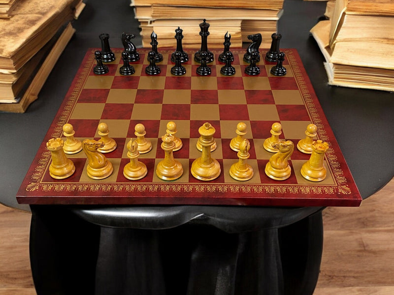 1850 London Reproduction Antique Ebony & Italian Retro Claret Chess Board