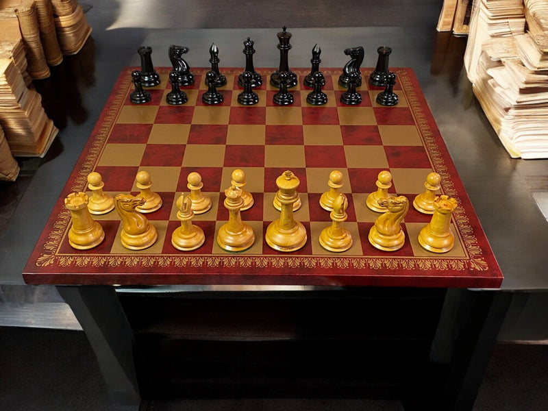 1850 London Reproduction Antique Ebony & Italian Retro Claret Chess Board