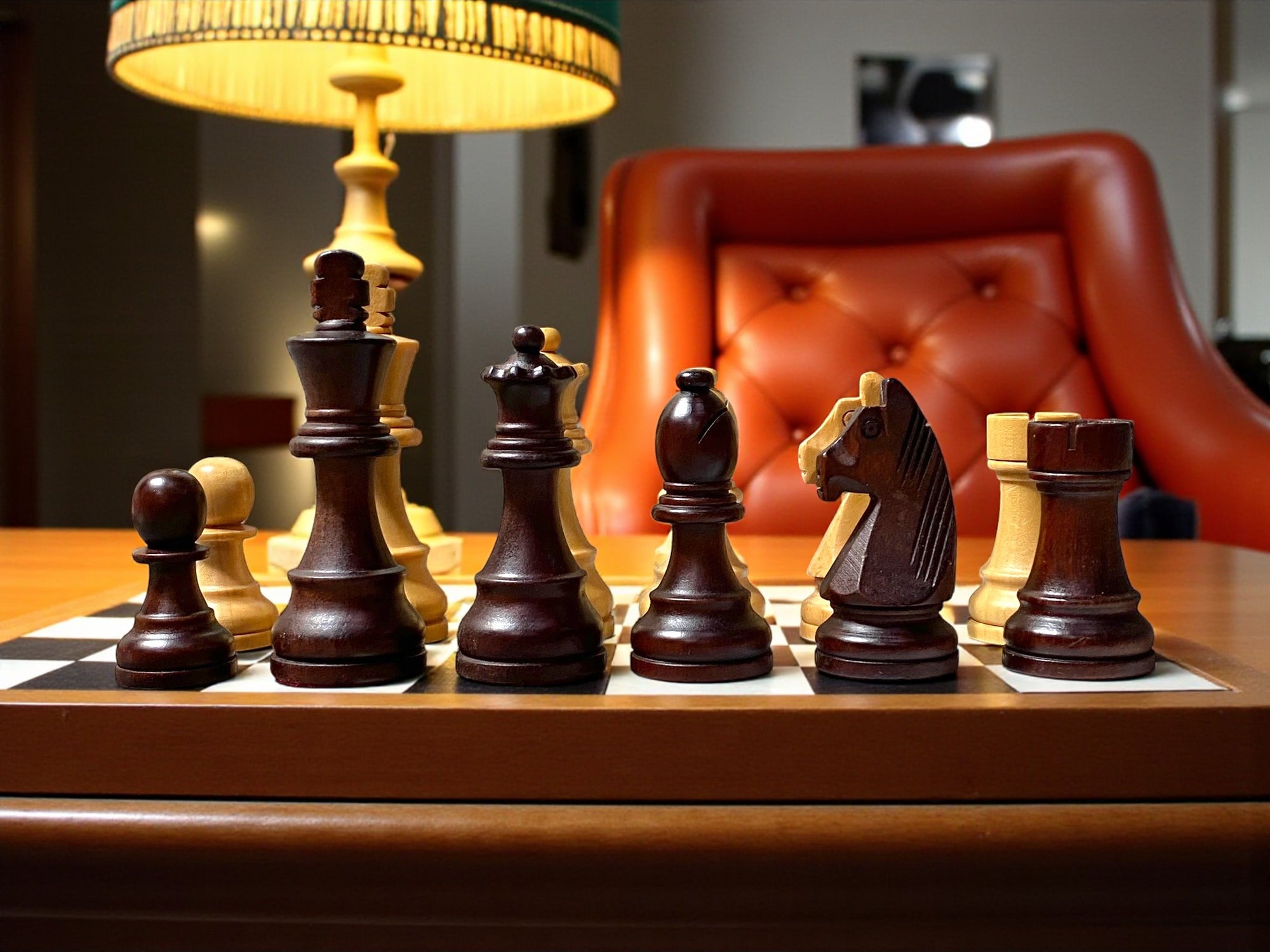 3.9 Inch Grandmaster Brown Mahogany Chess Set & Slide Ld Box