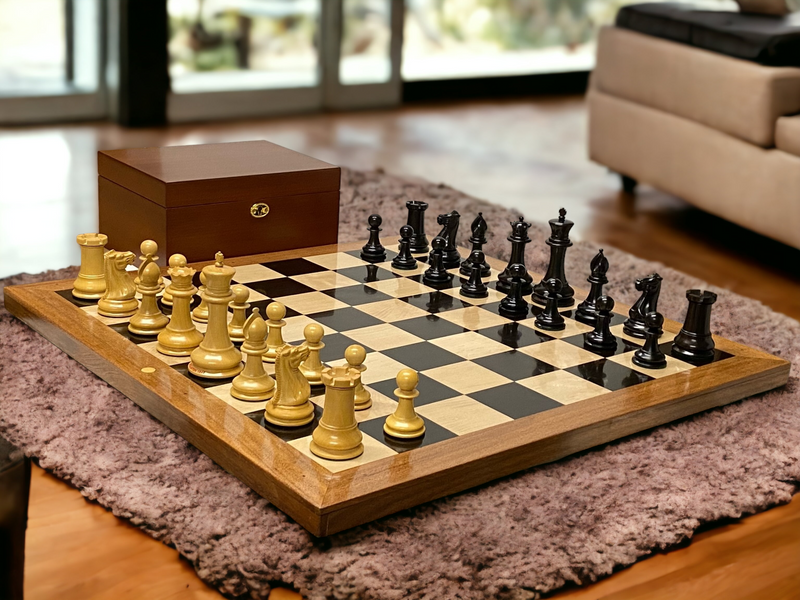 Original Staunton 1849 Reproduction Chess Pieces & Solid Ebony Acacia Chess Board - Official Staunton™ 