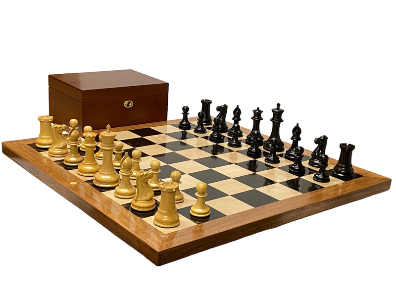 Original Staunton 1849 Reproduction Chess Pieces & Solid Ebony Acacia Chess Board - Official Staunton™ 