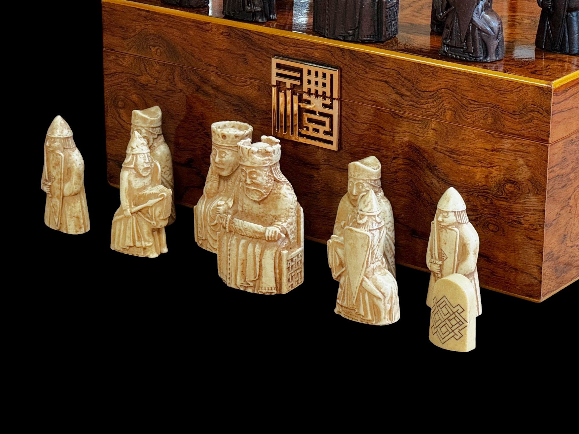 Isle of Lewis Chess Set with Deluxe Walnut Burlroot Storage Box