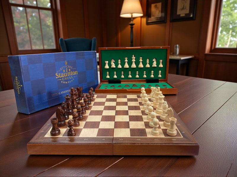 13 Inch Mahogany and Maple Magnetic Chess Set