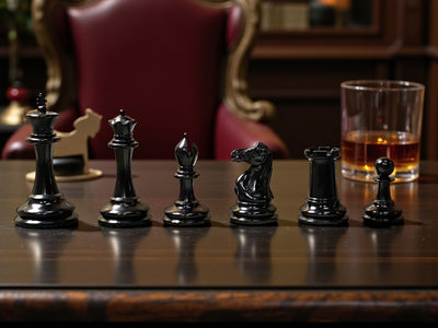 3.5" 1862 Antique Staunton Chessmen and Mahogany Deluxe Box