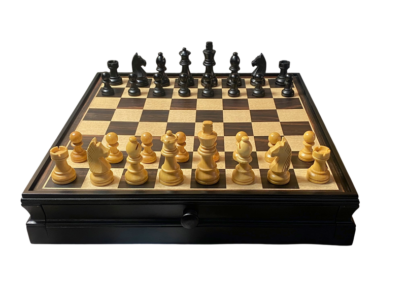 Economy Ebony Drawer Chess and Draughts Set