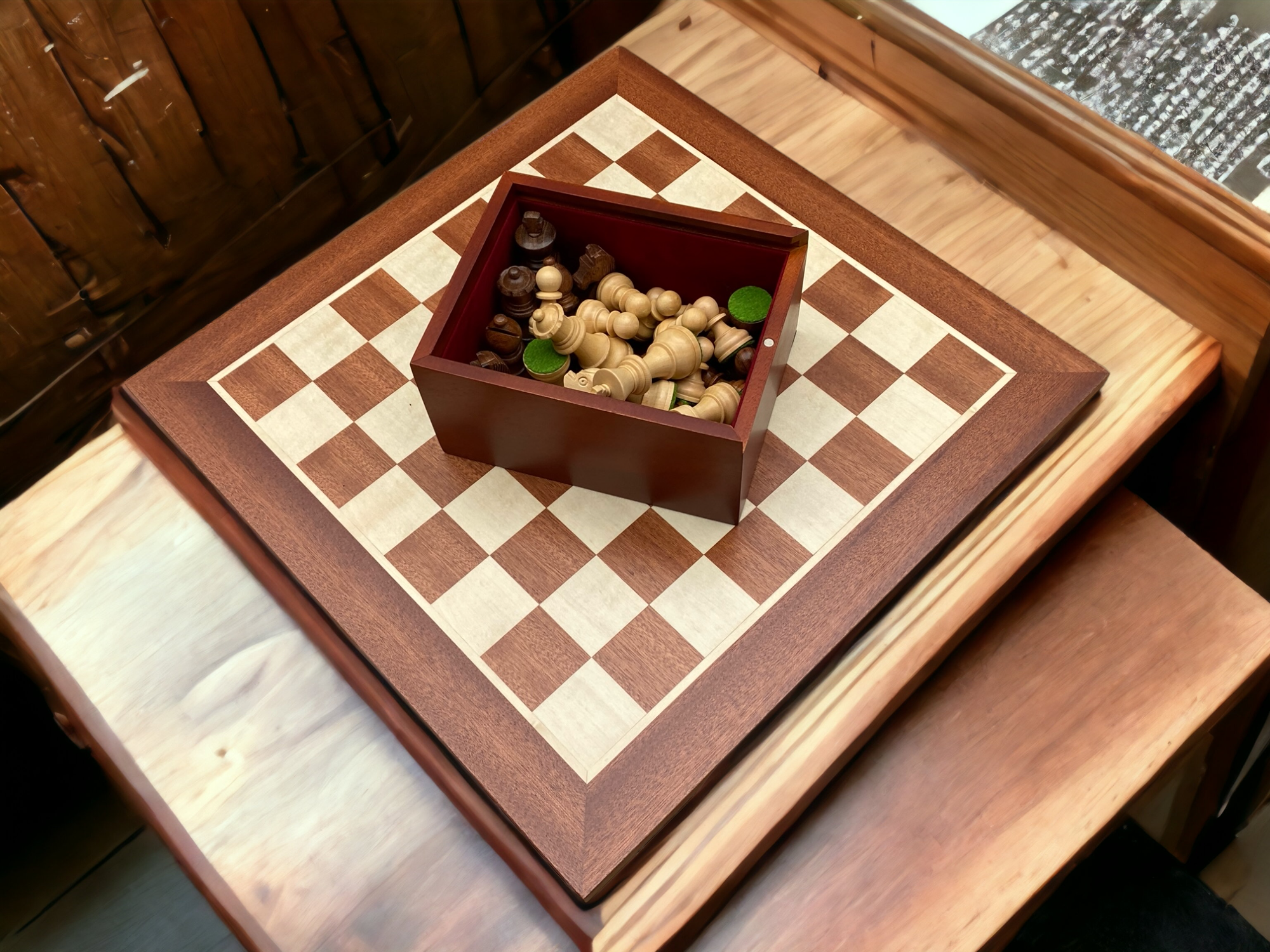 3"  WB Acacia Classic Pieces 15.75" Mahogany Board & Slide Lid Box - Official Staunton™ 