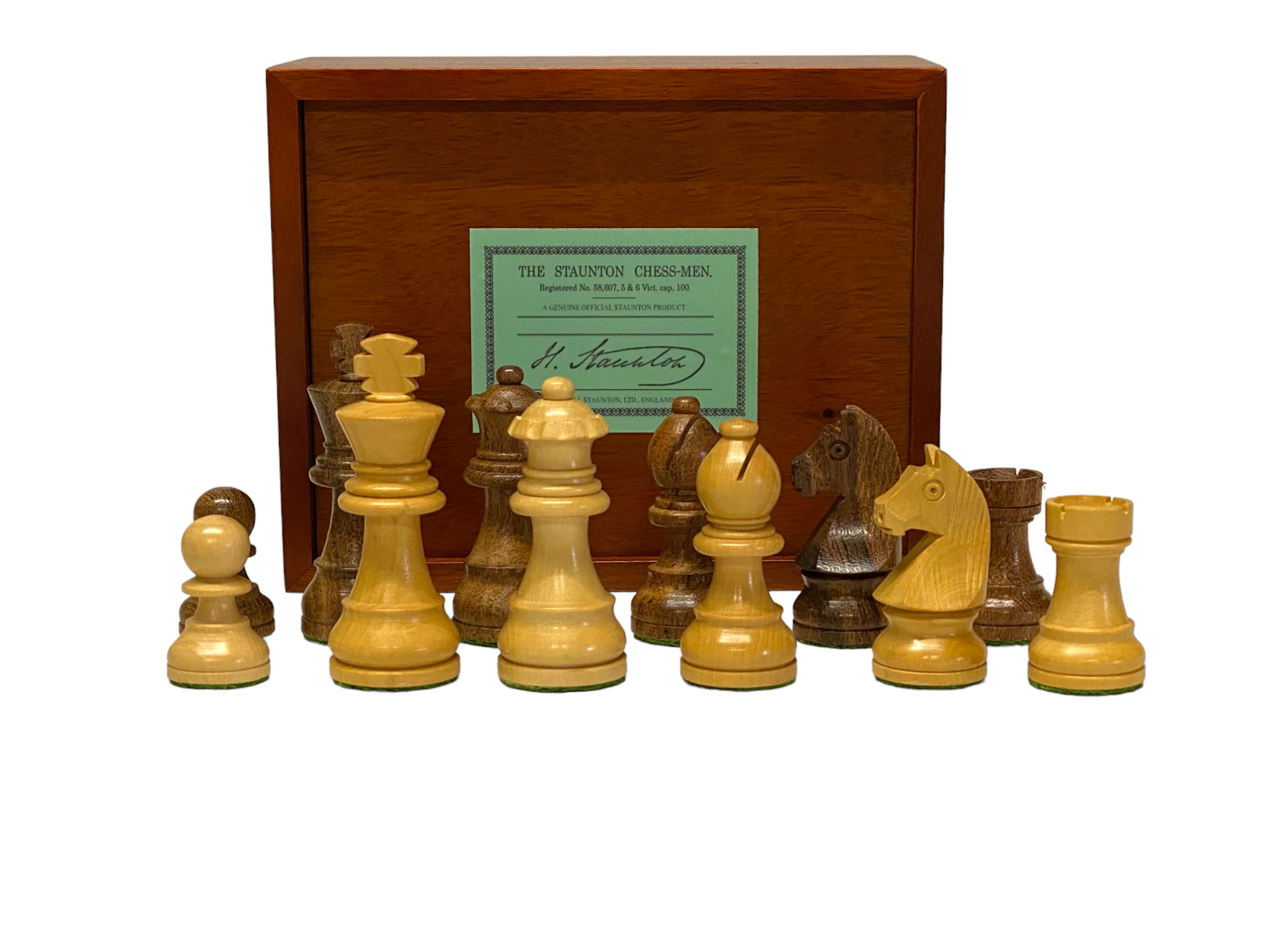 Acacia Club Classic Chessmen & Slide Lid Box - Official Staunton™ 