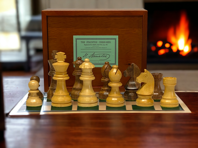 Acacia Club Classic Chessmen & Slide Lid Box - Official Staunton™ 