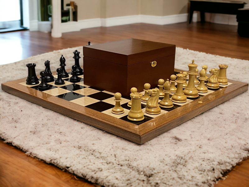 Original Staunton 1849 Reproduction Chess Pieces & Solid Ebony Acacia Chess Board - Official Staunton™ 