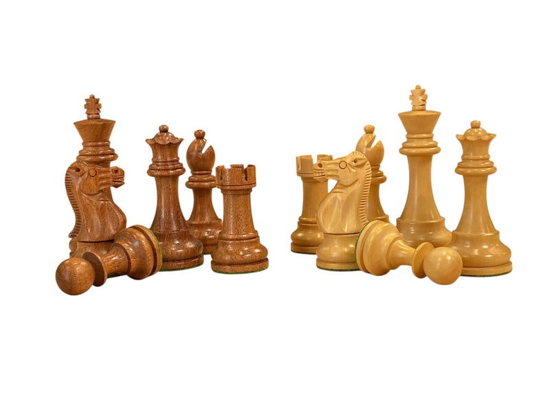 British Deluxe Acacia & Boxwood Staunton Chess Pieces – 4-Inch King