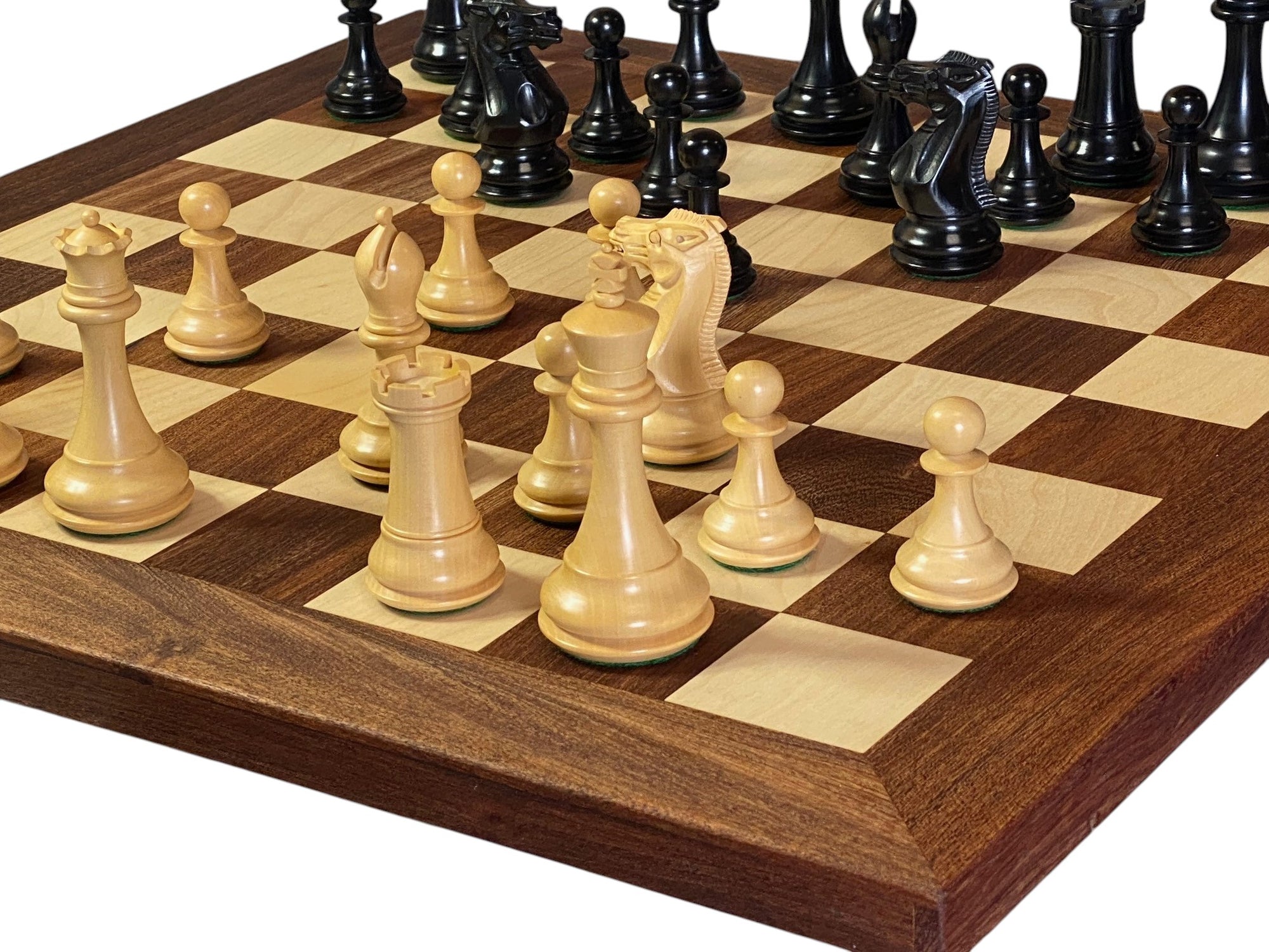 21-Inch Acacia & Maple Chessboard with 4-Inch Staunton Collector Series Chessmen & Mahogany Box