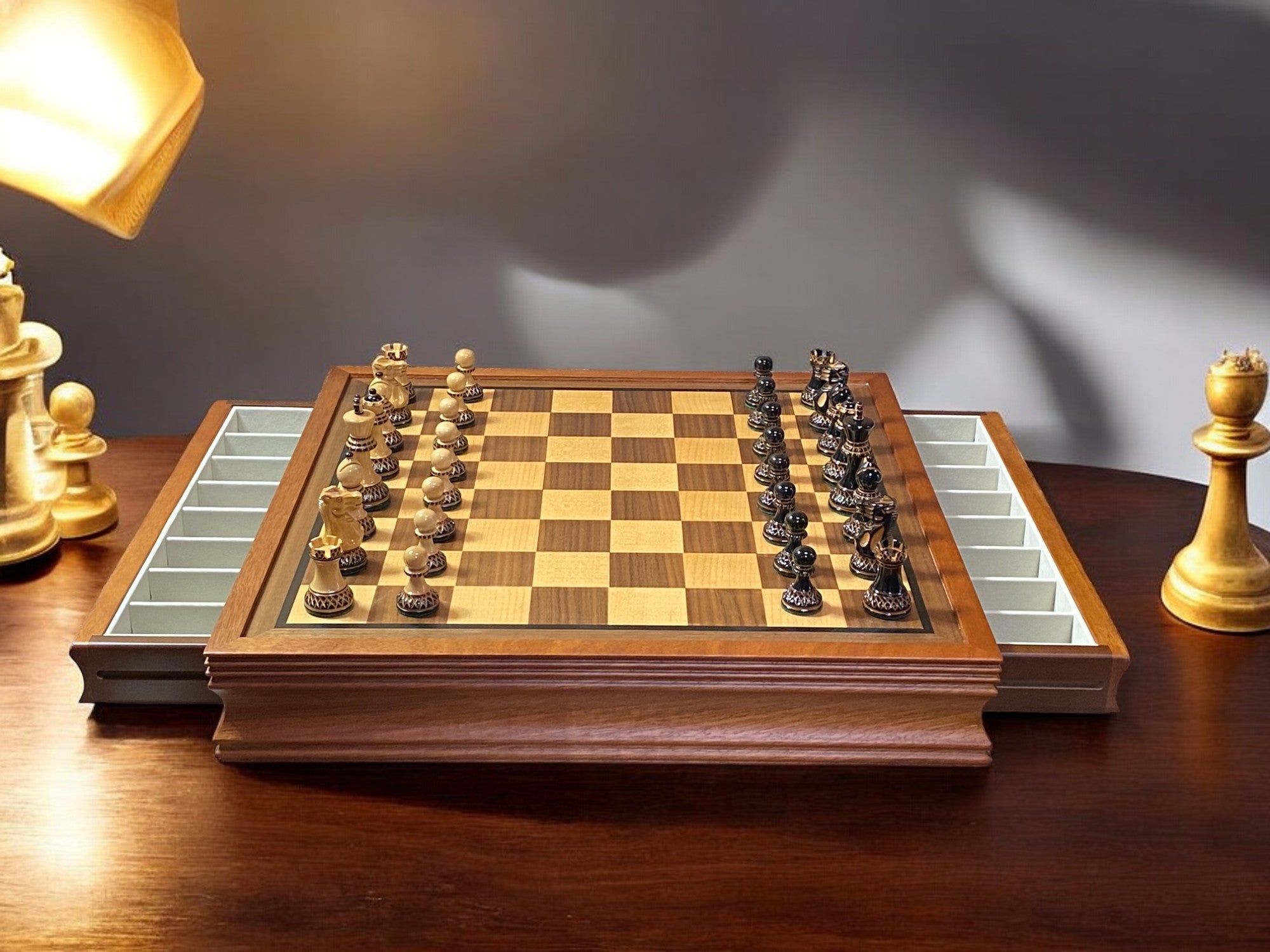 Parker Mahogany Drawer Chess Set - Official Staunton™ 