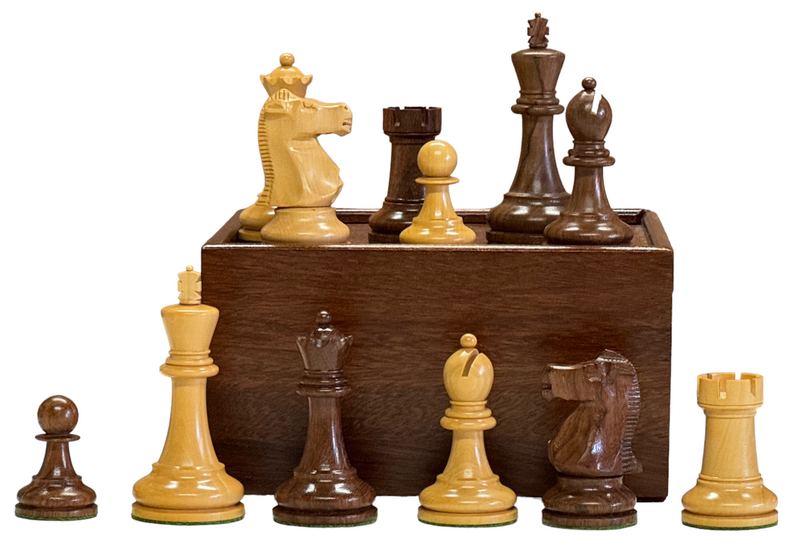 Fischer Acacia and Boxwood Chess Pieces with Slide Lid Box - Official Staunton™ 