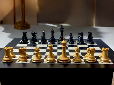 Leuchars Cooke Chessmen Anegre Burl Chessboard  Vinyl Box