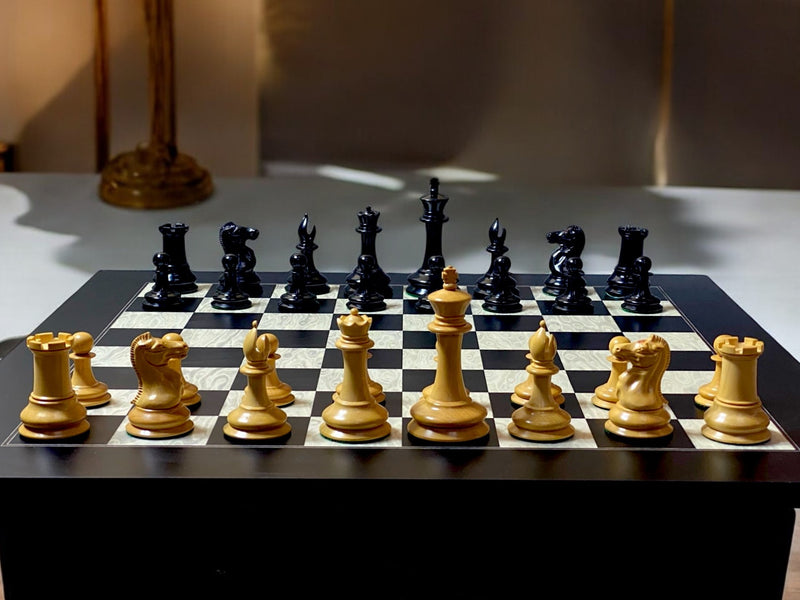 Leuchars Cooke Chessmen Anegre Burl Chessboard  Vinyl Box